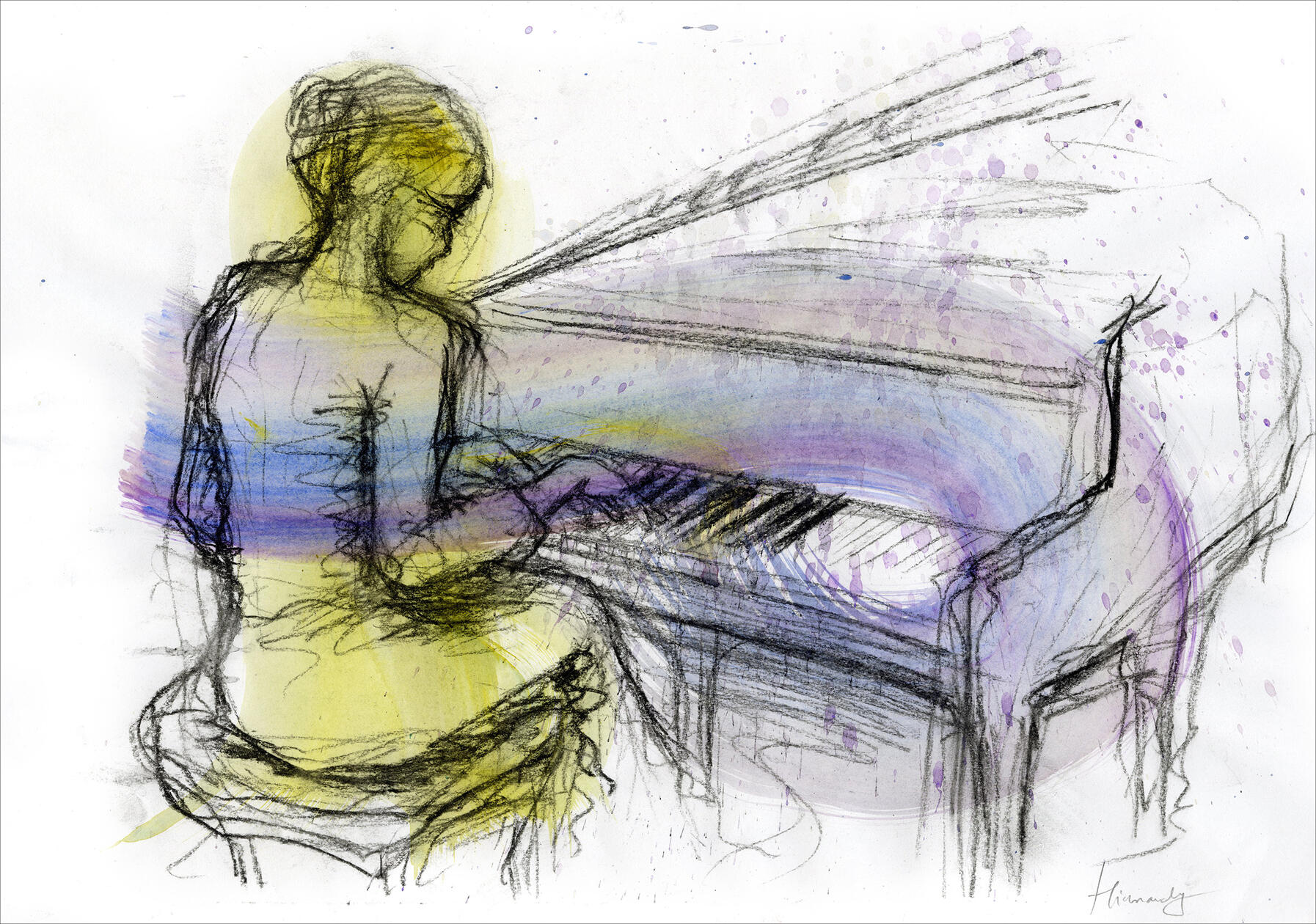 Charcoal, Acrylic Paint on Paper