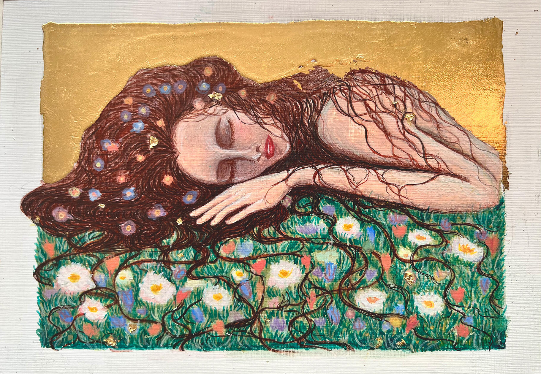 Dry Pigment, Gold Leaf on Paper, 2024 14.7cm x 21 cm