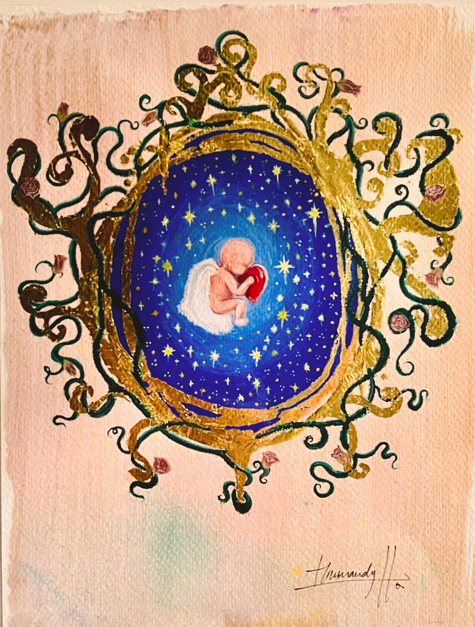 Dry pigments, gold leafs on paper 15.5cm x 20.5cm