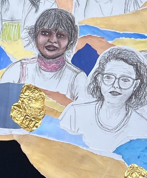 Detail: torn-paper collage and gold leaf