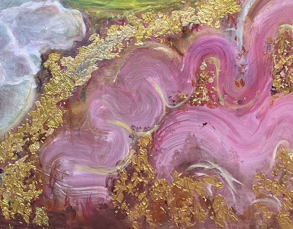 Detail: painterly ground with genuine gold leaf